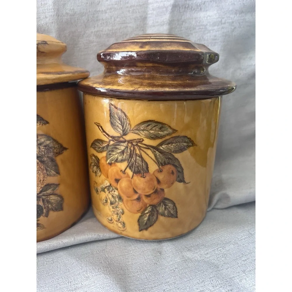 Mid-Century Canister Set W/ LIDS Harvest Gold Fruit VTG Containers Retro 1960's